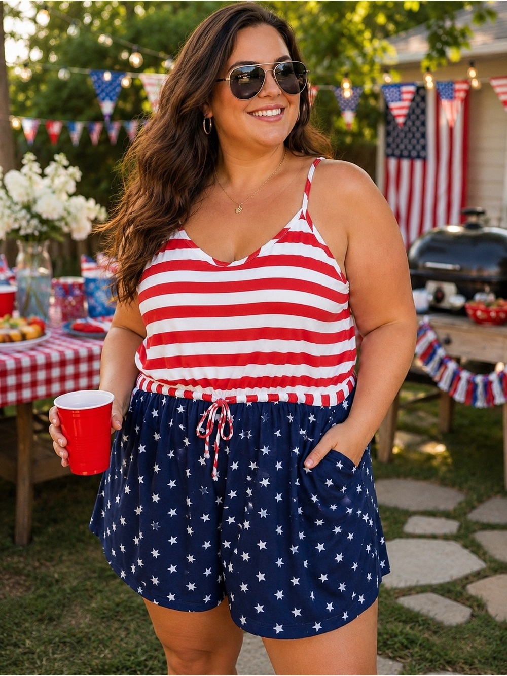 Tipsy Elves American Flag Romper Patriotic 4th of July Summer Jumpsuit